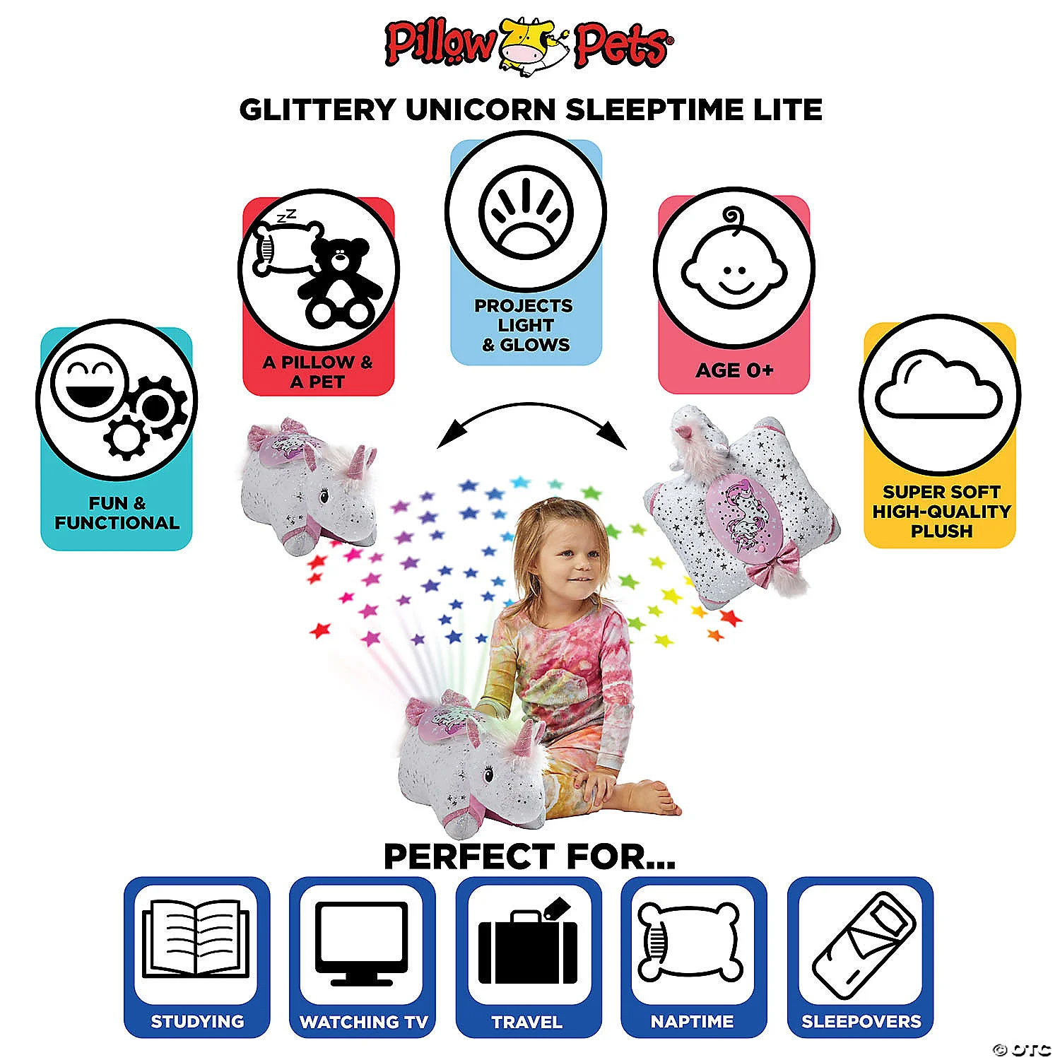 MW Pillow Pet - Glittery Unicorn Sleeptime Lite 5 MW Pillow Pet - Glittery Unicorn Sleeptime Lite - Image 5